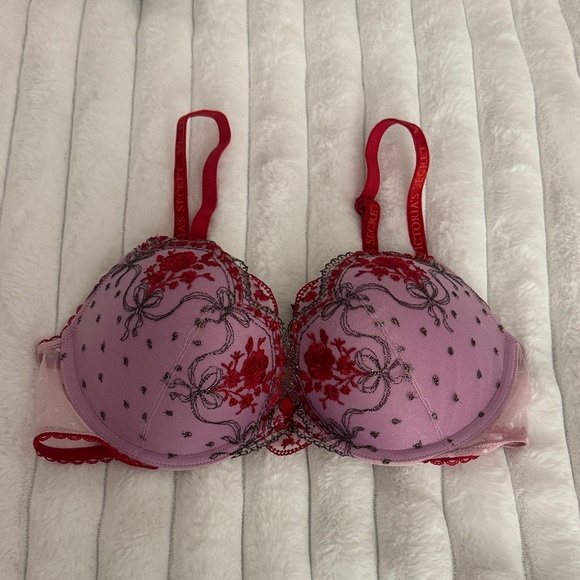Victoria's Secret Other - Red and Pink Embroidered Bra